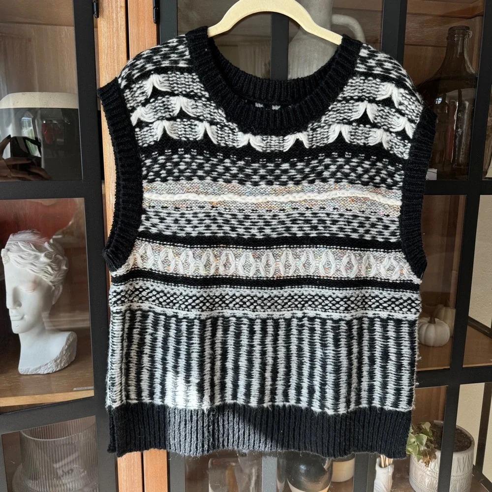 Anthropologie Knit Prussia Sweater Vest textured wool scoop neck stripes rainbow